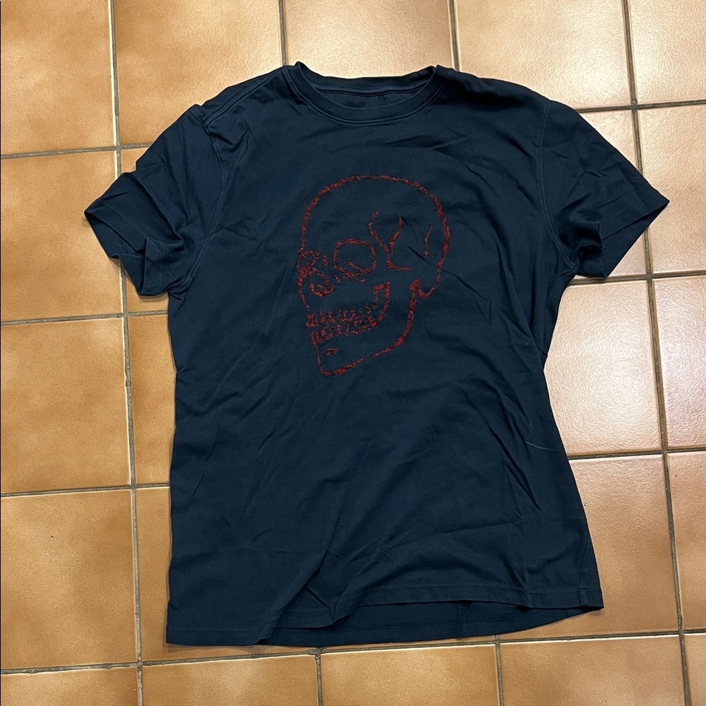 John Varvatos Navy T-Shirt with Red Skull Design